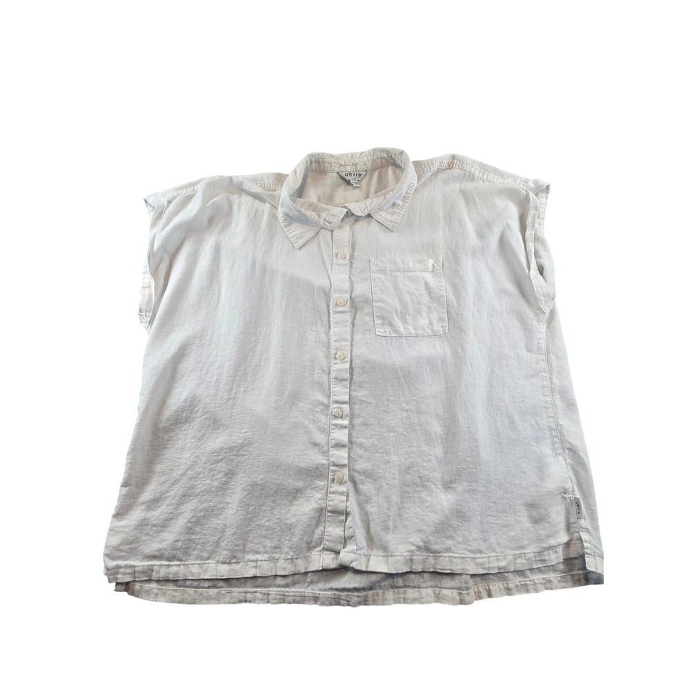Orvis Classic Collection Linen Blend Sleeveless Button Down Shirt Cream XXL